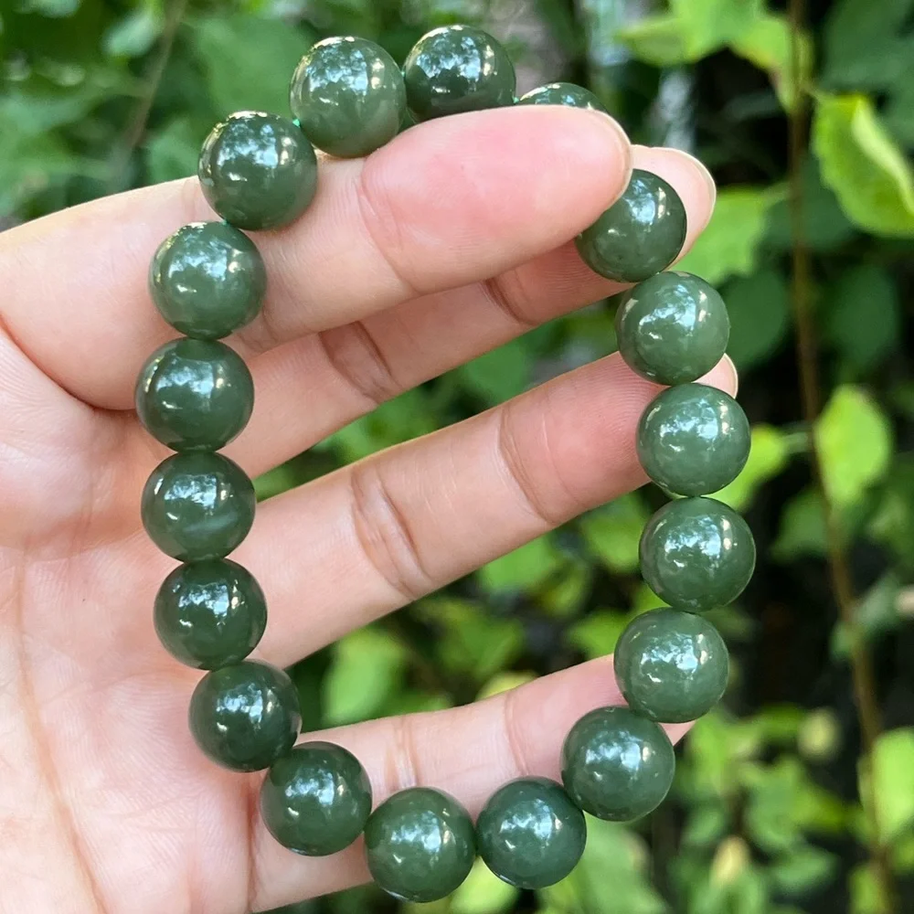 High quality 11.5mm stretchable green‎ jade bracelet 1506
